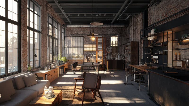 Colorful Modern Minimalist Loft at Night: A vibrant two-level loft fea ...