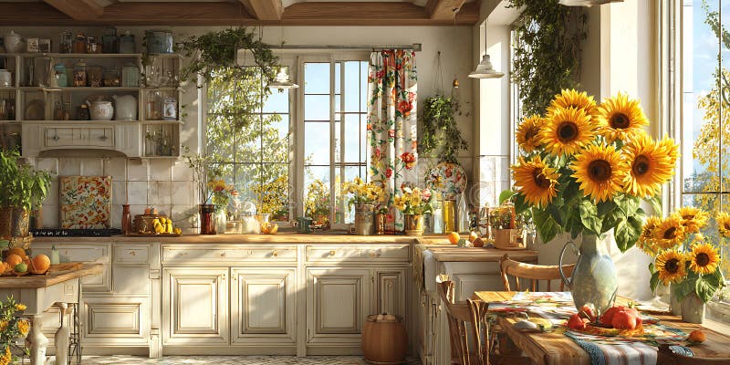 Sunlit Kitchen Rustic Farmhouse Design Inspiration vector illustration