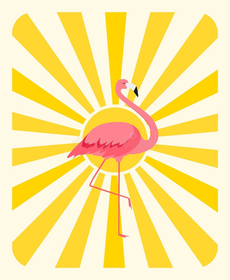 Sunny Background natural con el flamenco colorido del rosa de la historieta en un ejemplo de los soportes de la pierna ilustración del vector
