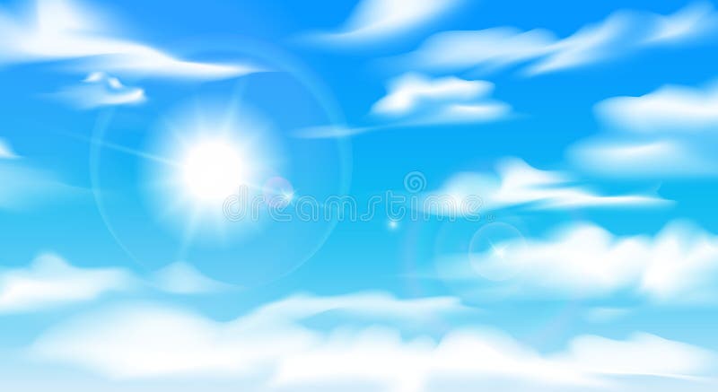 Sunny cloudy sky landscape. Sunny cloudy sky. Beautiful blue skies image with bright sun and clouds, vector day high landscape vector illustration Sunny cloudy sky landscape. Sunny cloudy sky. Beautiful blue skies image with bright sun and clouds, vector day high landscape vector illustration