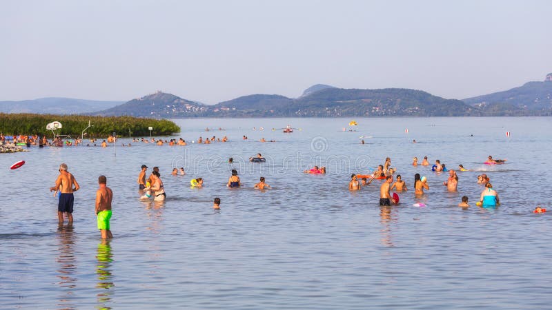 Sunny day in a beach in summertime, Balatonederics in lake Balaton. 27. 08. 2017 Hungary