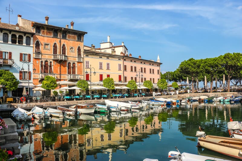 Sunny Day in Small Town Desenzano, Located on Garda Lake Editorial ...