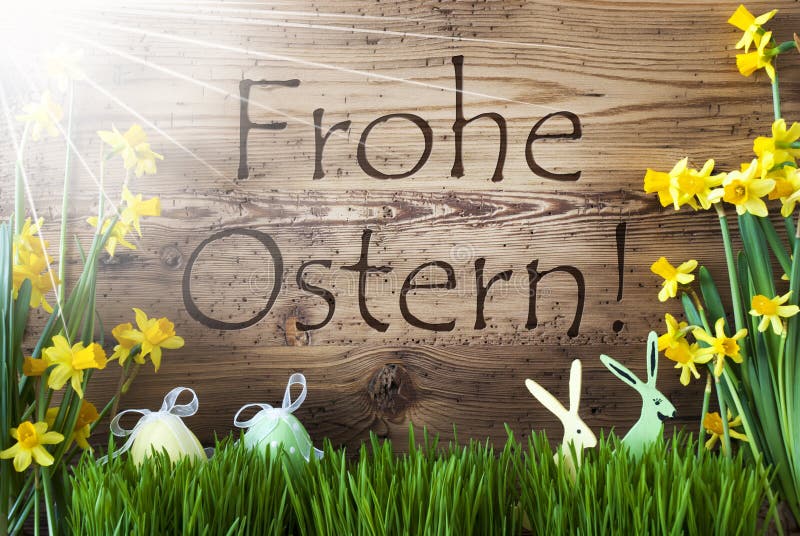 Sunny Egg And Bunny, Gras, Frohe Ostern significa a Páscoa feliz fotografia de stock royalty free Sunny Egg And Bunny, Gras, Frohe Ostern significa a Páscoa feliz fotografia de stock royalty free