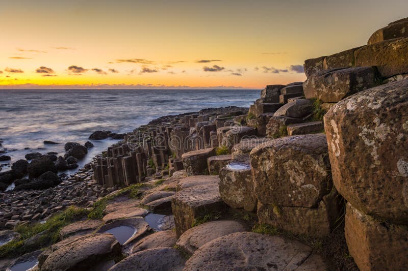 A sunny evening at the Giants Causeway, Co. Antrim royalty free stock images A sunny evening at the Giants Causeway, Co. Antrim royalty free stock images
