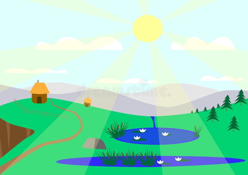 Sunny landscape with lakes royalty free illustration Sunny landscape with lakes royalty free illustration