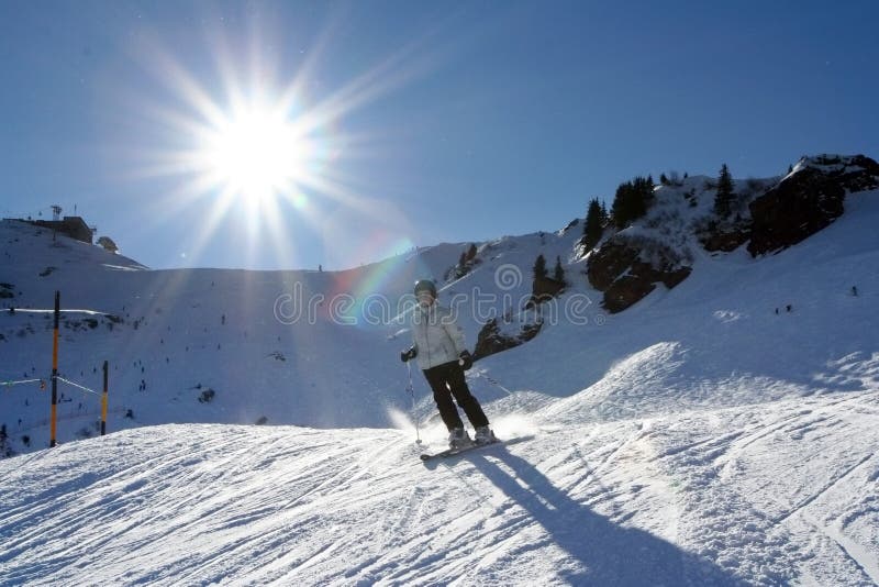 Family skiing in Alps stock image. Image of peaks, cold 4268777