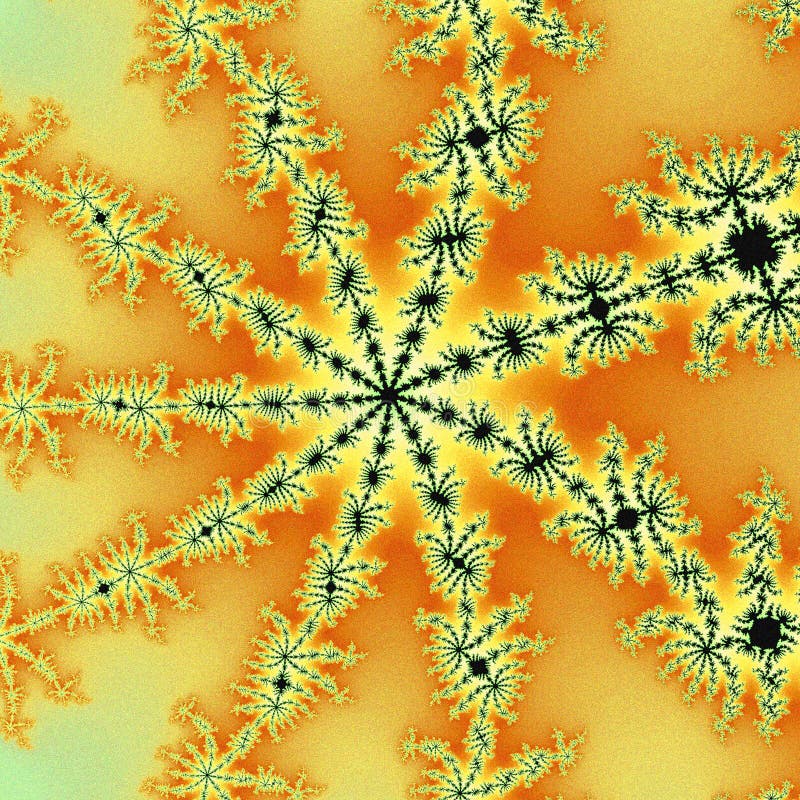 Sunny snowflake fractal pattern on orange background stock illustration