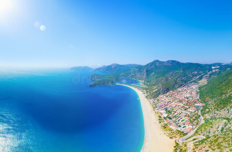 Sunny summer day with clear blue sky in Oludeniz, Turkey royalty free stock photography Sunny summer day with clear blue sky in Oludeniz, Turkey royalty free stock photography