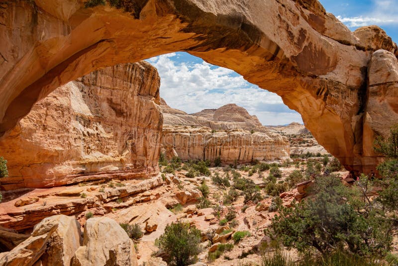 Sunny View of the Hickman Bridge of Capitol Reef National Park Stock