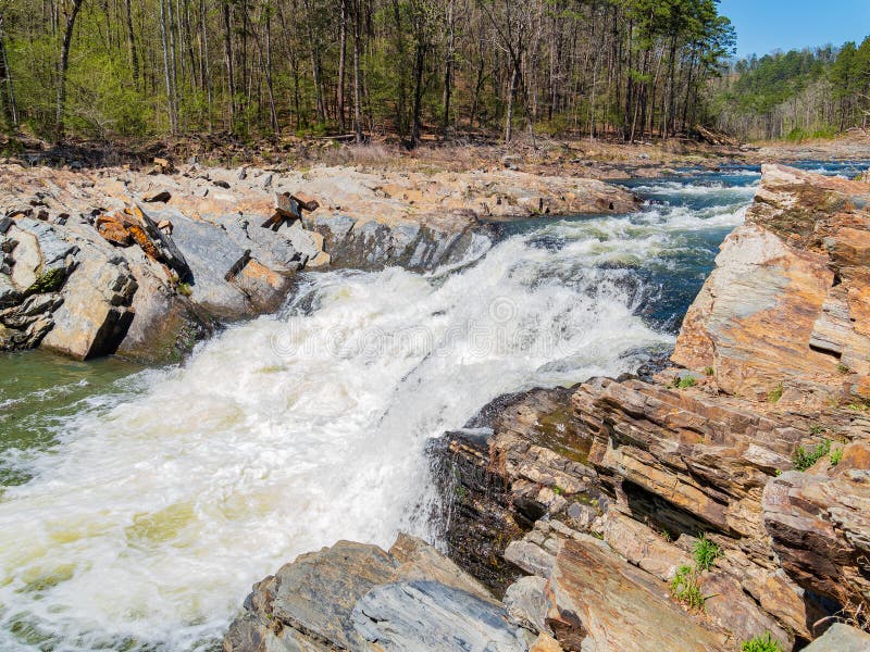 Sunny View of the Landscape of Friends Trail Loop Trail in Beavers Bend State Park Stock Photo