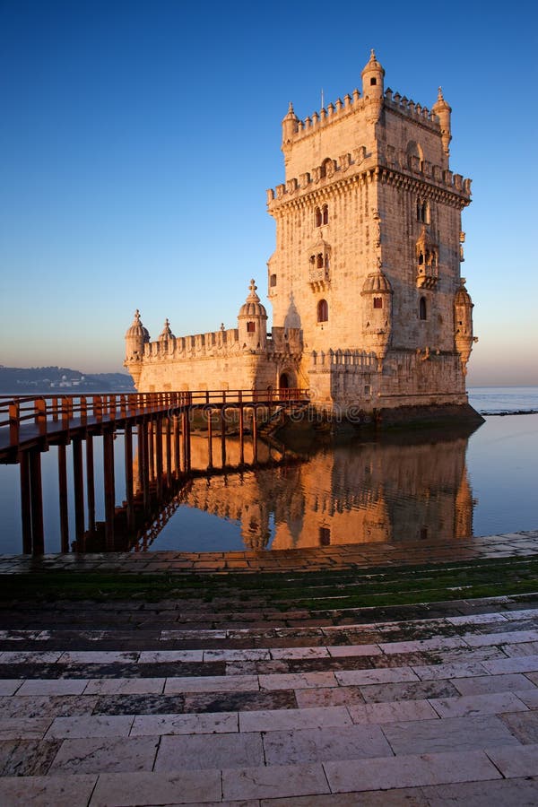 Belem Tower on the Tagus river at sunrise in Lisbon, Portugal. Belem Tower on the Tagus river at sunrise in Lisbon, Portugal.