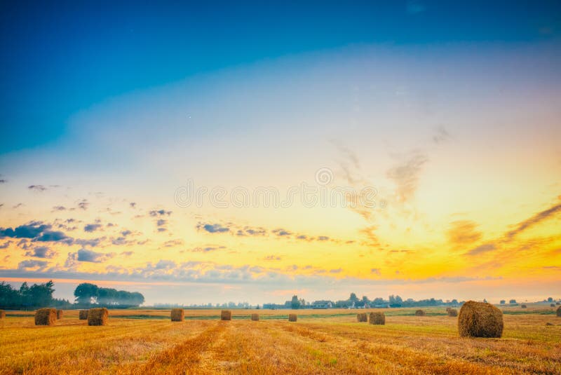 Sunrise Field, Hay Bale In Belarus