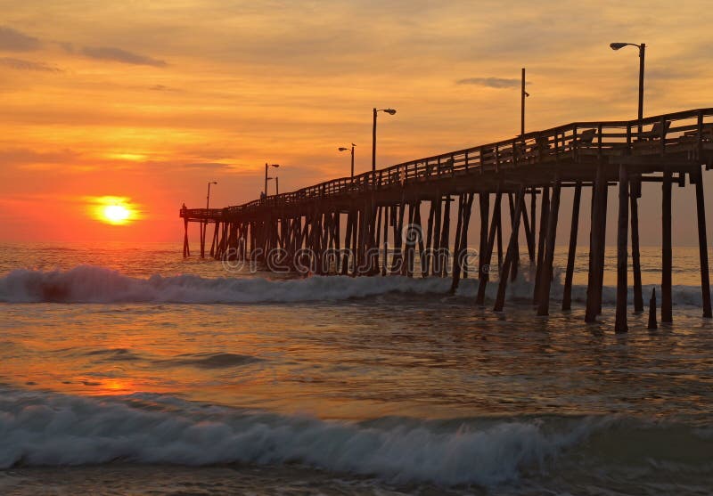 Sunrise by a fishing pier in North Carolina