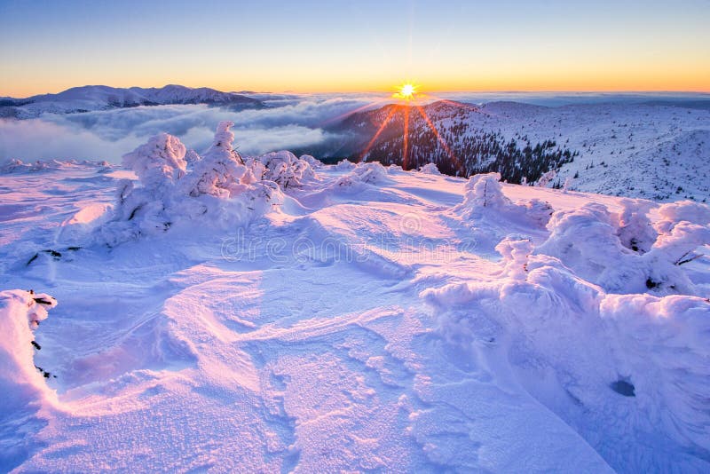 Sunrise on the hill Kosarisko in Low Tatras mountains