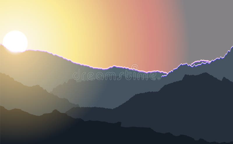 Sunrise Illustration Over High Mountain Peaks. Stock Vector ...