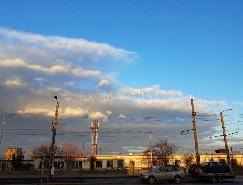 Sunrise on industrial landscape - Arad city, Romania royalty free stock photo Sunrise on industrial landscape - Arad city, Romania royalty free stock photo