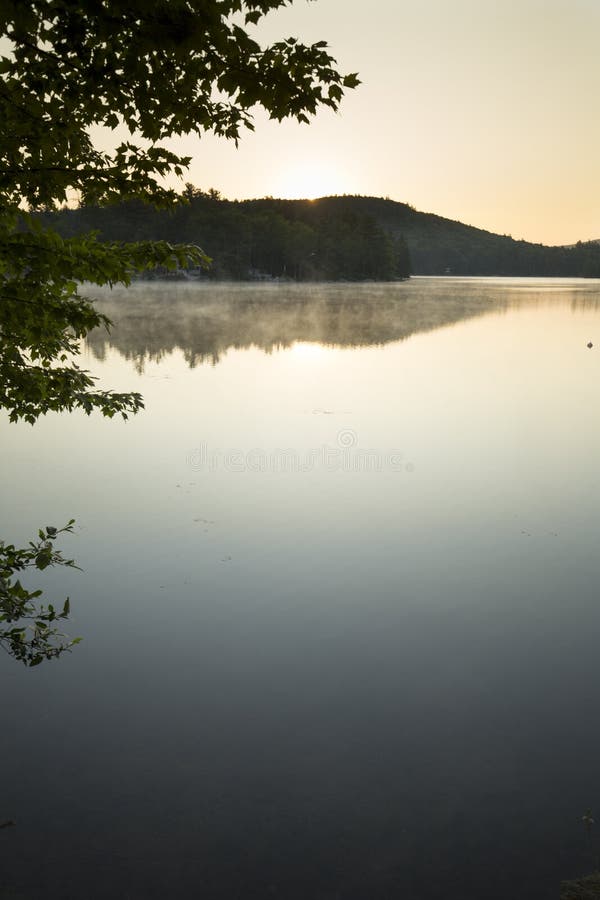 Sunrise on Mountain View Lake, Sunapee, New Hampshire. Stock Photo