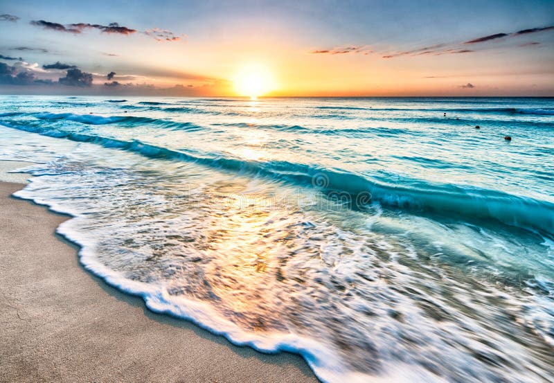 Sunrise over beach in Cancun