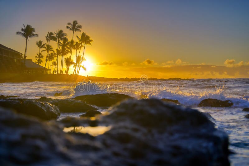 Sunrise Over the Beach in Kauai, Hawaii Stock Image Image of sunset, seascape 168477697