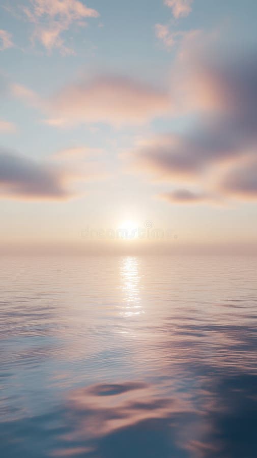 Sunrise over calm ocean with fluffy clouds, tranquil scene stock images