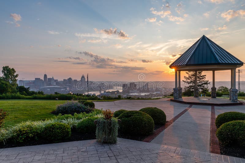 Sunrise Over Cincinnati from Devou Park Stock Photo Image of banks