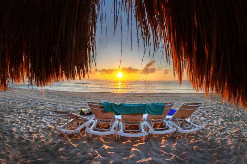 Sunrise Over an Empty Beach on the Caribbean Coast of Mexico royalty free stock photo Sunrise Over an Empty Beach on the Caribbean Coast of Mexico royalty free stock photo