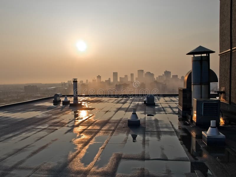 Sunrise Over Hirise Rooftop