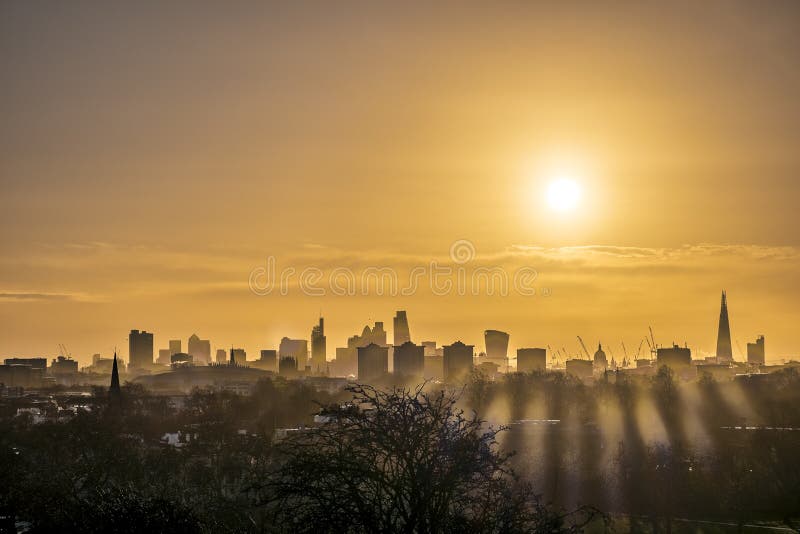 Sunrise over London stock image. Image of buildings - 151133603