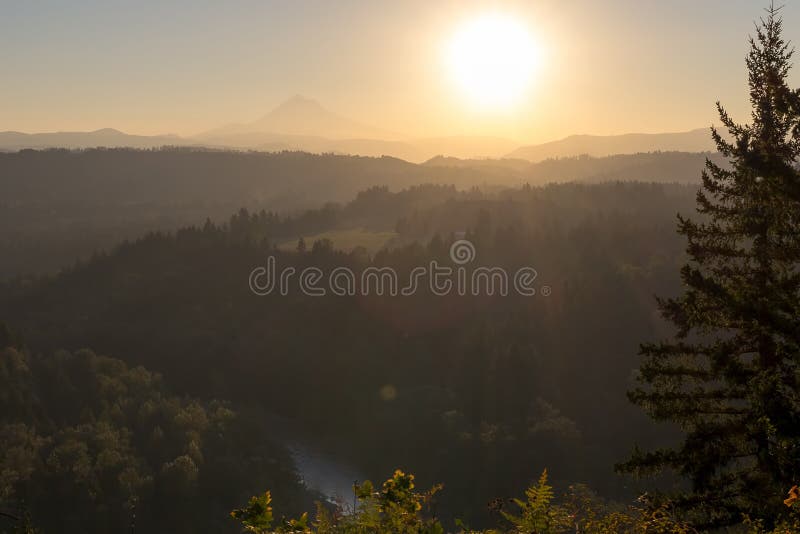 Sunrise over Mount Hood and Sandy River in Oregon stock photos Sunrise over Mount Hood and Sandy River in Oregon stock photos
