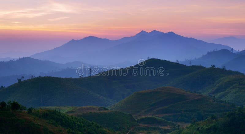 Sunrise over mountains in Kanchanaburi,Thailand