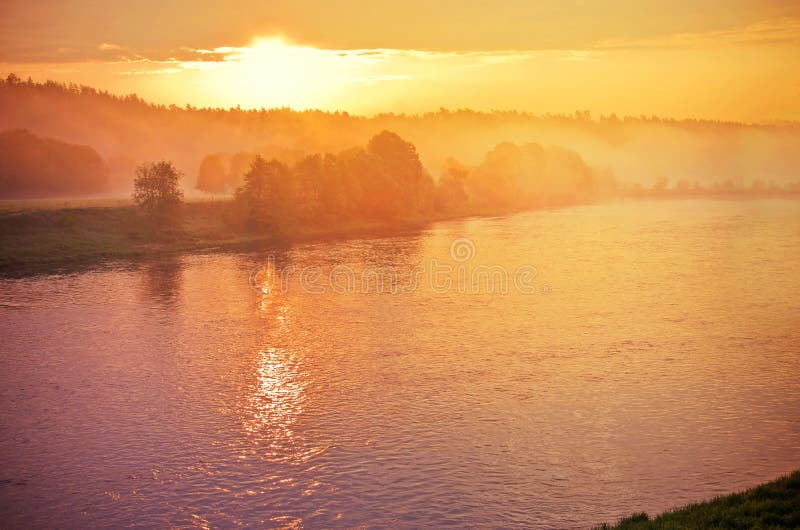 Sunrise over river Neris