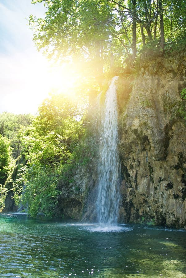 Sunrise over waterfall