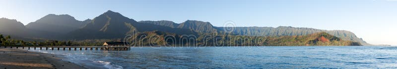 Sunrise panorama in Hanalei Bay Kauai royalty free stock photography Sunrise panorama in Hanalei Bay Kauai royalty free stock photography