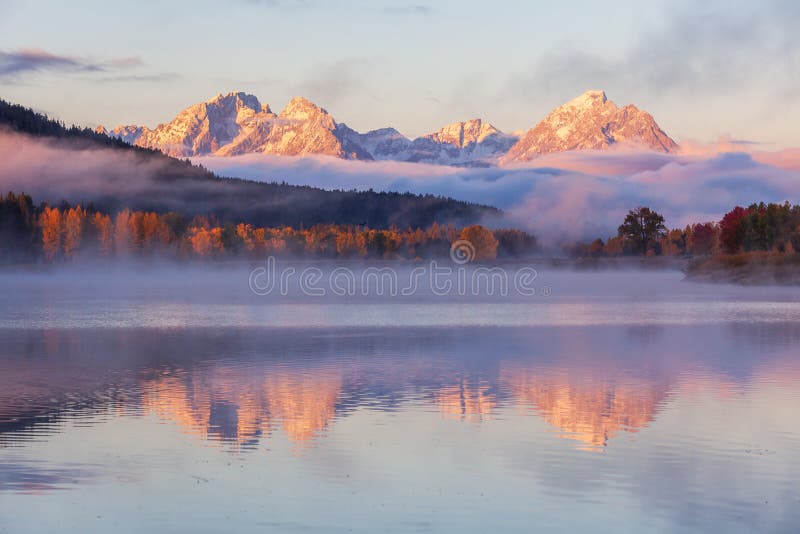 Sunrise Reflection in the Tetons in Autumn