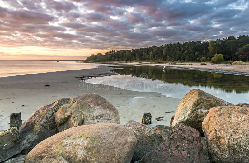 Sunrise at sandy beach of the Baltic Sea, Latvia