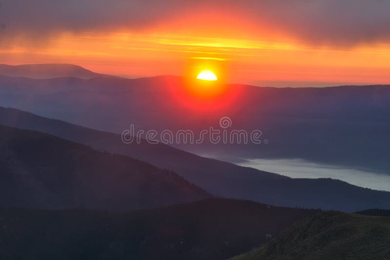 Sunrise from Skalka mountain with clouds during autumn in Low Tatras mountains