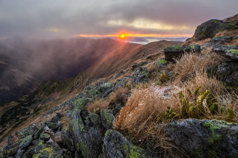 Sunrise from Skalka mountain in Low Tatras mountains during autumn