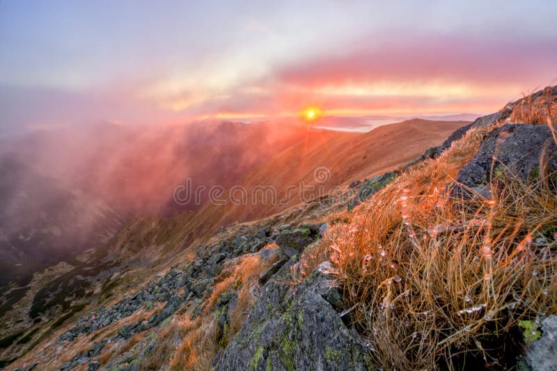 Sunrise from Skalka mountain in Low Tatras mountains during autumn