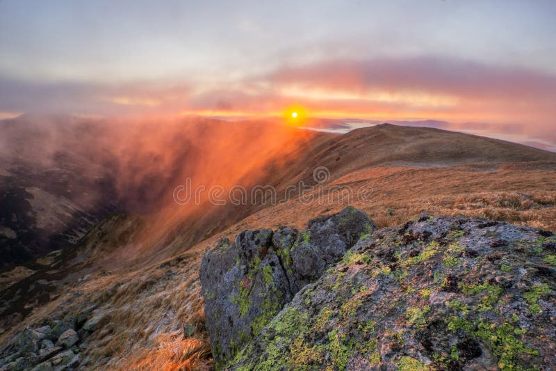 Sunrise from Skalka mountain in Low Tatras mountains during autumn