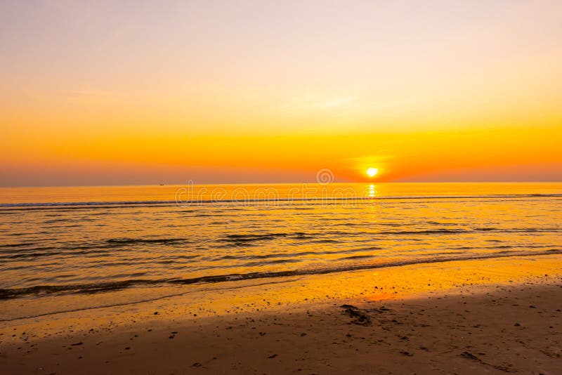 Sunrise Or Sunset With Twilight Sky And Sea Beach Stock Photo - Image ...