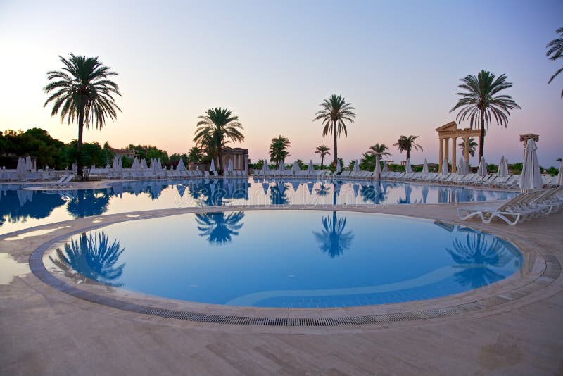 Sunrise on swimming pool