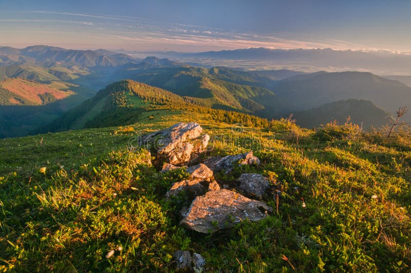 Sunrise from Velky Bok mountain during summer