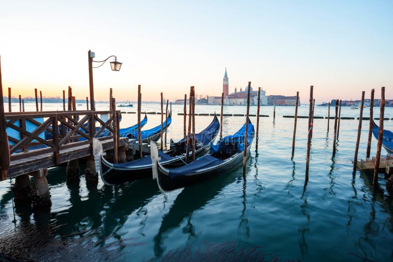 Sunrise at Venice with Gondola and Island of St George View from the ...
