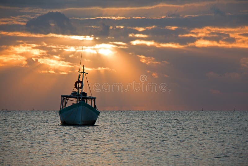 Sunrise View of Mexican Fishing Boat in Puerto Juarez Cancun Mexico