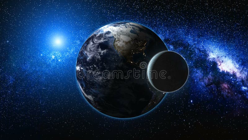 Sunrise view from space on Planet Earth and Moon stock photography Sunrise view from space on Planet Earth and Moon stock photography