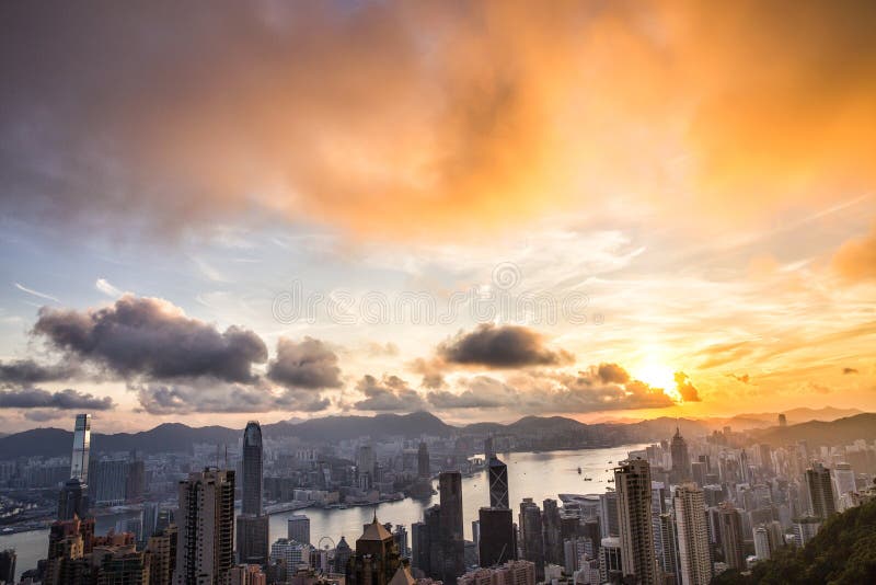 Sunrise View at Victoria Peak in Hong Kong Stock Photo - Image of