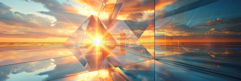 The suns rays piercing through a geometric prism and creating an otherworldly sunrise royalty free stock photo