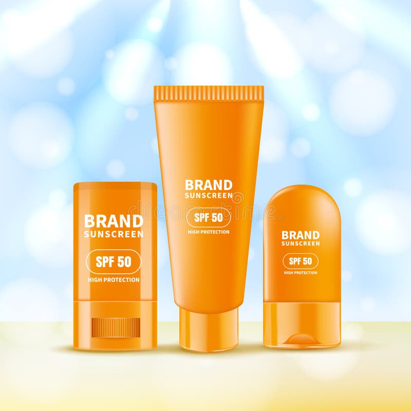 Sunscreen και sunblock κρέμα και ραβδί Διανυσματική ρεαλιστική τρισδιάστατη απεικόνιση των καλλυντικών προστασίας ήλιων απεικόνιση αποθεμάτων