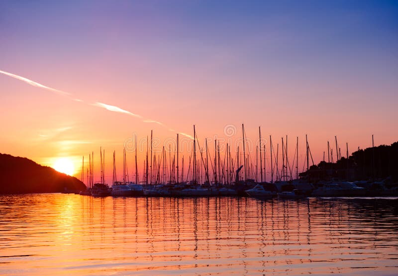 Sunset in Adriatic sea bay