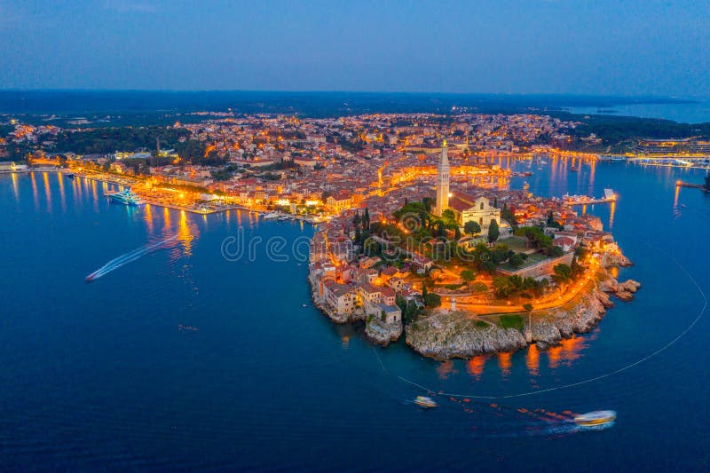 Sunset aerial view of Croatian town Rovinj